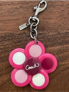 Coach Pink Flower Keychain with White and Light Pink Accents